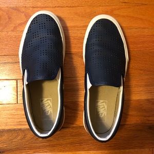 Navy perforated leather Vans slip ons